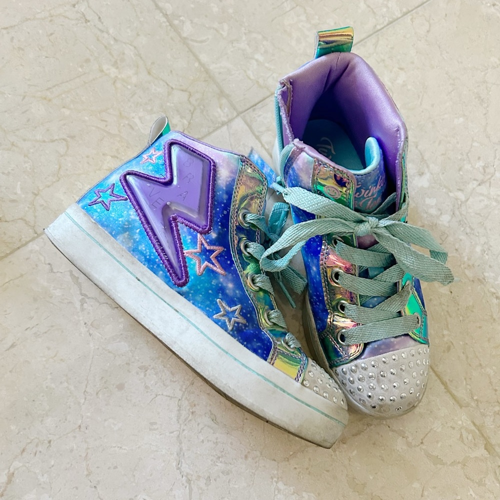 Sketcher girls light up zipper lace up sneaker shoes